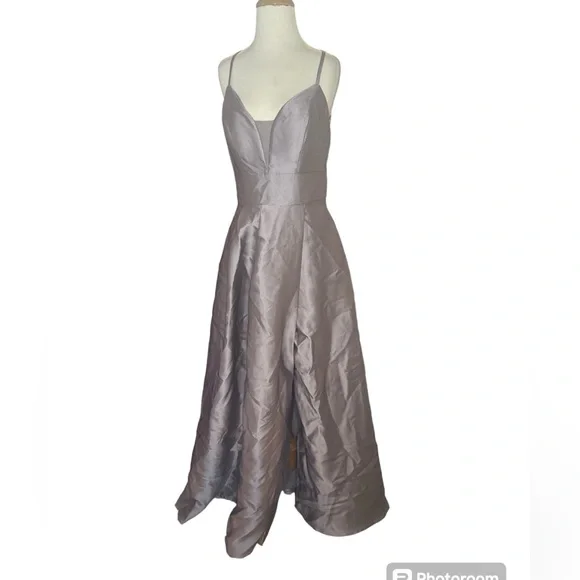 Speechless Juniors Mauve Lavender Silver Crochet Lace Back Satin Gown Dress 11 - Picture 6 of 9